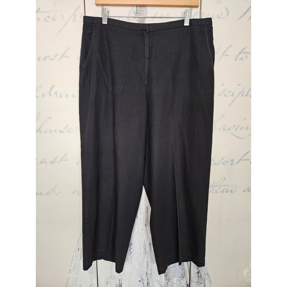 Eileen Fisher Cropped Pants L Black 100% Cotton High Rise Minimalist Capsule